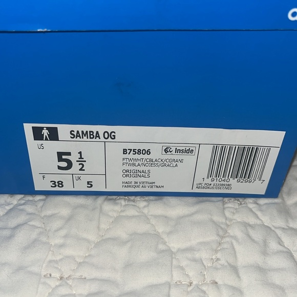Adidas Original Men’s Samba OG Sneaker White/Black/Granite Size 8 and 5 1/2 - Picture 14 of 16